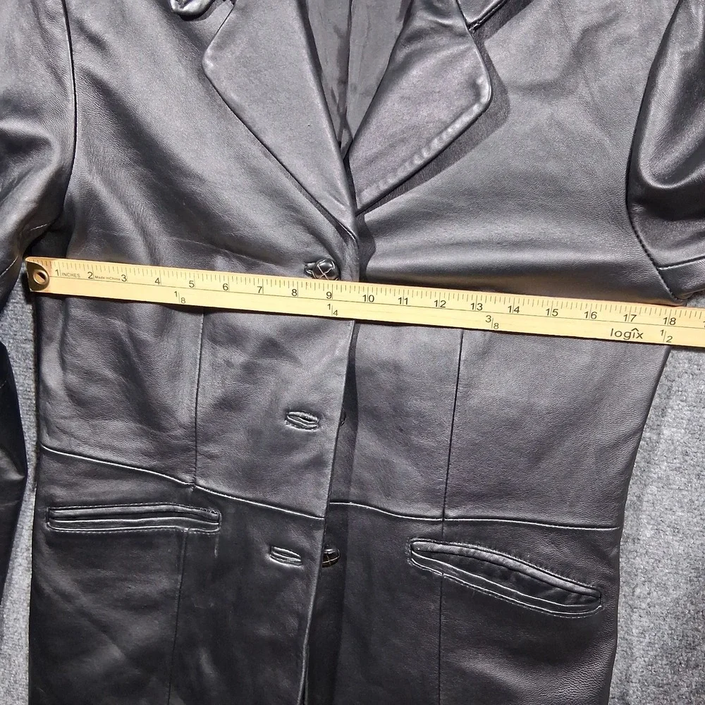 Croft & Barrow Womens Black Lambskin Genuine Leather 3-Button‎ Blazer Jacket M